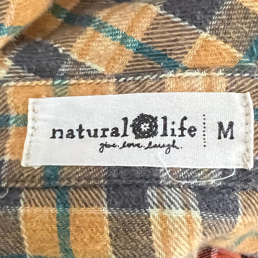 Natural Life Plaid Tunic Shirt M Womens Mixed Patchwork Flannel Orange Boho - Picture 3 of 10